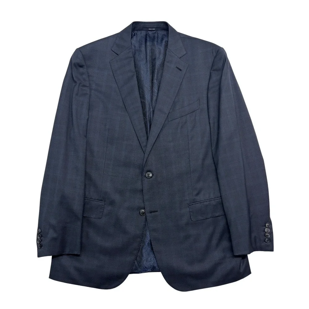 Ermenegildo Zegna Italy 54 44R Navy Windowpane Blazer Jacket Sport Suit Coat